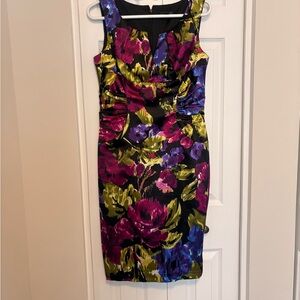 Adrianna Papell Fitted Multicolor Floral Midi Dress